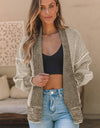 Waffle-knit Pocketed Open Front Cardigan