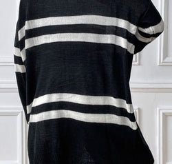 Striped Open Front Dropped Shoulder Cardigan