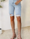 Distressed Raw Hem Denim Shorts