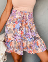 Ruffled Floral Elastic Waist Skirt