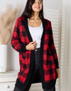 Heimish Full Size Plaid Open Front Cardigan with Pockets