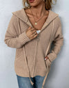 Zip-Up Drawstring Detail Hooded Cardigan