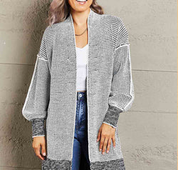 Woven Right Heathered Open Front Longline Cardigan
