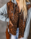 Leopard Distressed Drawstring Hooded Denim Jacket