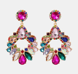 Zinc Alloy Frame Glass Stone Dangle Earrings