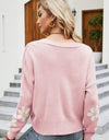 Floral Ribbed Trim Drop Shoulder Cardigan