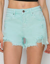 RISEN Mid Waist Frayed Hem Denim Shorts