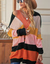 Striped Waffle Knit Open Front Cardigan