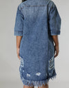 Distressed Raw Hem Button Up Denim Dress