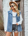 Button Front Sleeveless Denim Jacket