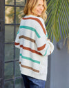 Striped Open Front Dropped Shoulder Cardigan