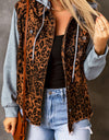 Leopard Distressed Drawstring Hooded Denim Jacket