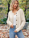 Button Up Round Neck Drop Shoulder Cardigan