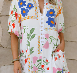 Pocketed Printed Half Sleeve Romper