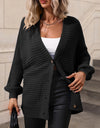 Button Down Horizontal-Ribbing Longline Cardigan