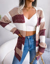 Striped Rib-Knit Open Front Longline Cardigan