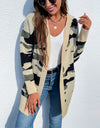 Camouflaged Dropped Shoulder Open Front Cardigan