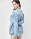 RISEN Full Size Distressed Long Sleeve Denim Jacket
