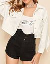 Fringe Detail Collared Neck Long Sleeve Denim Jacket