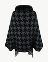 Houndstooth Fringe Hem Poncho