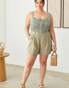 Zenobia Plus Size Half Elastic Waist Shorts with Pockets