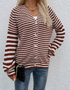 Striped V-Neck Button-Down Cardigan