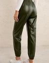 Elastic Waist PU Leather Joggers