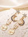 5-Pair Wholesale Inlaid Rhinestone Moon and Star Drop Earrings