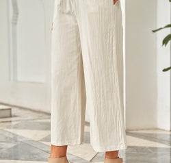Drawstring Paperbag Waist Wide Leg Pants