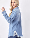 RISEN Button Up Distressed Denim Shirt