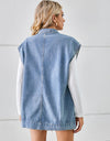 Pocketed Button Up Sleeveless Denim Jacket