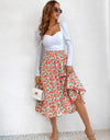 Printed Ruffle Hem Midi Skirt