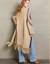 Geometric Fringe Hem Open Front Duster Cardigan