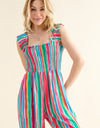 And The Why Full Size Striped Smocked Sleeveless Jumpsuit