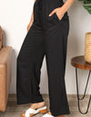 Double Take Drawstring Smocked Waist Wide Leg Pants