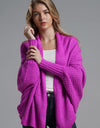 Dolman Sleeve Open Front Ribbed Trim Longline Cardigan