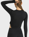 Side Slit Long Sleeve Round Neck Crop Top