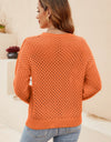 Round Neck Openwork Dropped Shoulder Knit Top