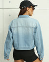 Distressed Button Up Denim Jacket with Pockets