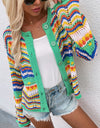 Chevron Stripes Openwork Cardigan