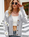 Floral Ribbed Trim Drop Shoulder Cardigan