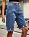 Raw Hem High Waist Denim Shorts with Pockets