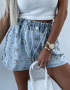 Rhinestone Drawstring Denim Shorts