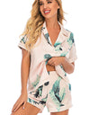 Printed Button Up Short Sleeve Top and Shorts Lounge Set