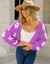 Floral Open Front Fuzzy Cardigan