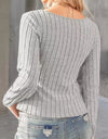 Ribbed Round Neck Long Sleeve Knit Top