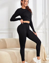 Ruched Round Neck Top and Active Leggings Set