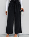 High Waist Ruched Tie Front Wide Leg Pants