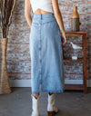 Veveret Slit Mid Rise Waist Denim Skirt