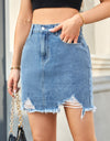 Distressed Raw Hem Denim Skirt